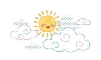 pastel color smiling sun and clouds for kid illustration