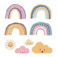 vector pastel rainbow, cloud, and sun for children