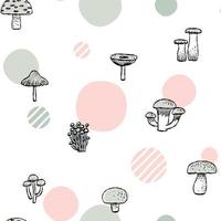 seamless pattern various of mushroom line art with pastel dot color vector