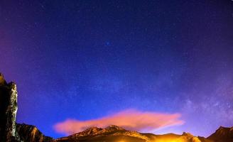 The starry sky above rocky mountains. photo