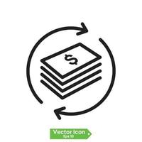 cashback icon, return money, cash back rebate, thin line web symbol on white background - editable stroke vector illustration eps10