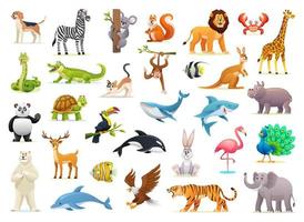 Set of wild animal cartoon illustrations isolated on white background vector