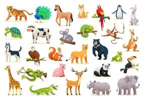 Collection of cute cartoon animal illustrations on white background vector