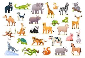 conjunto de lindos animales salvajes en estilo de dibujos animados vector