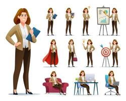 Set of business woman character with different poses and situations cartoon illustration vector