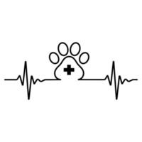 Linear illustration of dog footprint with pulse and medical cross vector