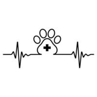 Linear illustration of dog footprint with pulse and medical cross vector