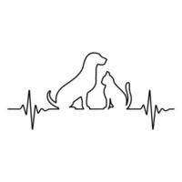 Line illustration of the pulse with dog and cat vector