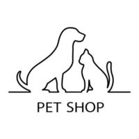 Pet shop logo design template with silhouette of cat and dog vector