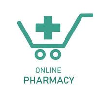 Online pharmacy illustration. Trolley with a medical cross vector