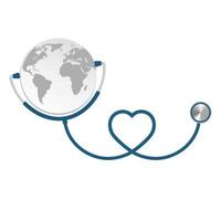 heart shaped blue stethoscope with earth globe vector