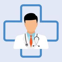 Doctor with stethoscope on the background of a medical cross vector