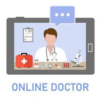 Online doctor consultation via your tablet. vector