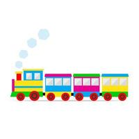 tren de juguete multicolor con humo y sombra vector