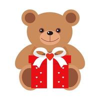 Cute teddy bear holding red gift vector