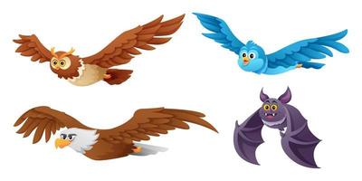 conjunto de diferentes ilustraciones de pájaros voladores