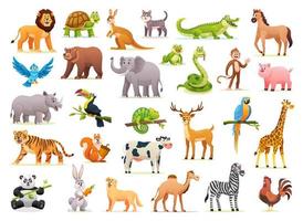 conjunto de lindos animales salvajes en estilo de dibujos animados vector