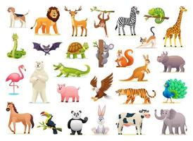 Collection of cute wild animal illustrations on white background vector