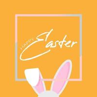 Happy Easter square frame banner template with Easter pink ribbon rabbit ear vector