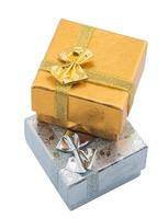 Gift boxes on white background photo