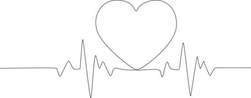 Continuous line drawing of heart with rhythm wave on monitor. Symbol medicine. Vector illustration.