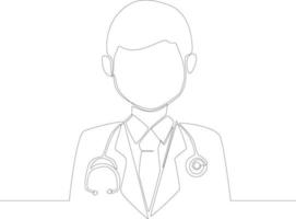 médico de dibujo de línea continua simple en un traje con un estetoscopio. educación médica. tarjeta de felicitación con un médico. ilustración vectorial vector