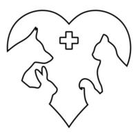 logotipo veterinario perro, gato, loro y conejo con cruz médica vector