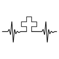 ilustración lineal de una cruz médica con pulso vector