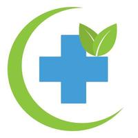 Green pharmacy logo. Medical cross with green leaves vector