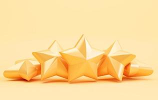 cinco estrellas doradas para la excelente evaluación del cliente después del uso del concepto de producto y servicio por 3d render. foto