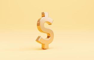 Golden US dollar or USD on yellow background , Dollar is the main currency exchange in the world by 3d render. photo