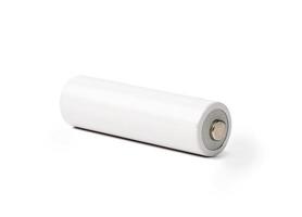 Isolated of one white alkaline battery AA size on white background with clipping path , Carbon zinc for one time use and rechargeable battery , Clipping path. photo