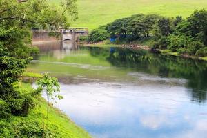 este es un río grande con aguas tranquilas y en la orilla con una linda vista foto