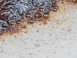 Soft white milk foam in a coffee cup And the dark brown color of the coffee powder sprinkled on it photo