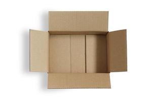 Top view of cardboard box. Open empty carton isolated on a white background with clipping path. photo