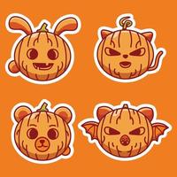 cute pumpkin head set for Halloween vector