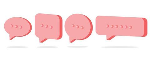 Pink 3d speech bubble shape set. Simple dialog balloon text box vector