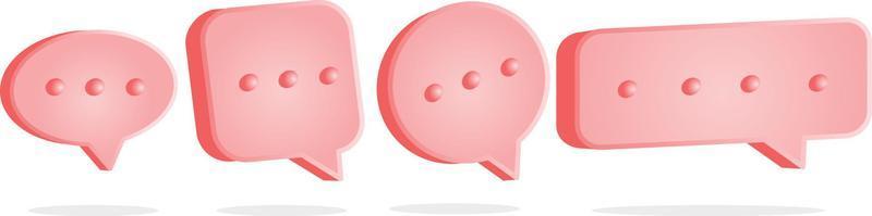 Pink 3d speech bubble shape set. Simple dialog balloon text box vector