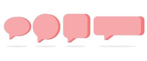 Pink 3d speech bubble shape set. Simple dialog balloon text box vector