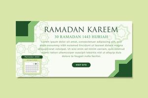 Clean Green Ramadan Kareem Banner Template With Text And Decoration vector