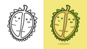 Illustration vector graphic cartoon character of cute durian in kawaii doodle style. Suitable for coloring book.