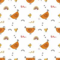 Chicken and chick. Seamless baby pattern. Inhabitants of  farm. Wallpaper for nursery. Background for printing on fabric and wrapping paper. vector