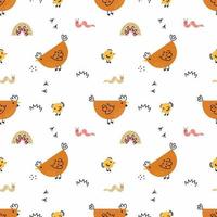 Chicken and chick. Seamless baby pattern. Inhabitants of  farm. Wallpaper for nursery. Background for printing on fabric and wrapping paper. vector