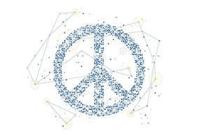 Abstract Geometric Circle dot pattern particle Peace icon shape, VR technology Peaceful Pray and Stop war design blue color illustration on white background with copy space vector