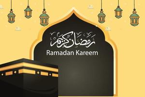 Ramadan Kareem greeting banner glowing gold arabic lamp