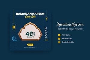 plantilla de diseño de vector de publicación de redes sociales de ramadán de fondo plano