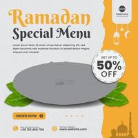 plantilla de publicación de redes sociales de comida y restaurante con tema de ramadán vector