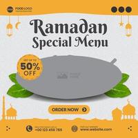 plantilla de publicación de redes sociales de comida y restaurante con tema de ramadán vector