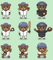 Vector Illustration of Cute Bear with Baseball costume. Set of cute Bear characters.
