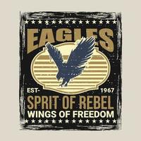 diseño de camisa vintage de águila calva. espíritu de alas rebeldes de libertad eslogan tipografía vintage camisa gráficos vectores